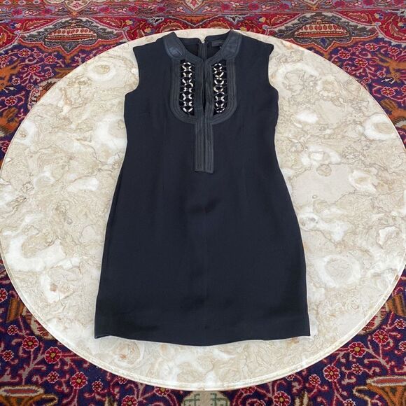 John Richmond Silk & Leather LBD Little Black Mini Dress - Picture 9 of 16